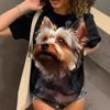Summer Cute Pet Yorkshire 3D Printed Women's Mesh Breathable Loose T-Shirts Women’s