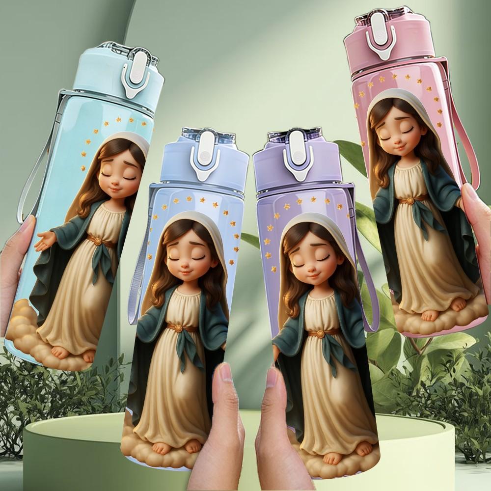 1PC Virgin Mary Religious Figure Print 750ml Color Plastic Sports Water Bottle Leakproof Flip Straw Lid Suitable for Sports Office Home Use