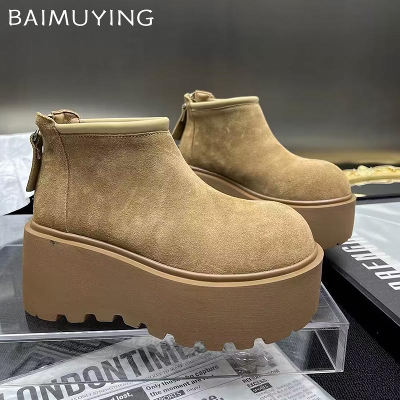 Женские зимние ботильоны на платформе из замши на высоком каблуке, зимняя обувь 2025 года, модные короткие плюшевые теплые новые женские ботинки