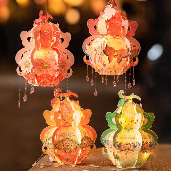 Handcrafted Calabash Lantern Handheld Chinese New Year DIY Luminous Flower Light for Mid-Autumn Festival Hanfu Cosplay Wedding Decor