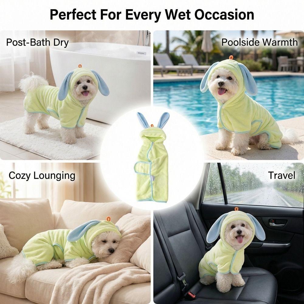 Warm Dog Hooded Bathrobe Coral Fleece Microfiber Dog Towel Rabbit Ear Design Pet Robe Swimming