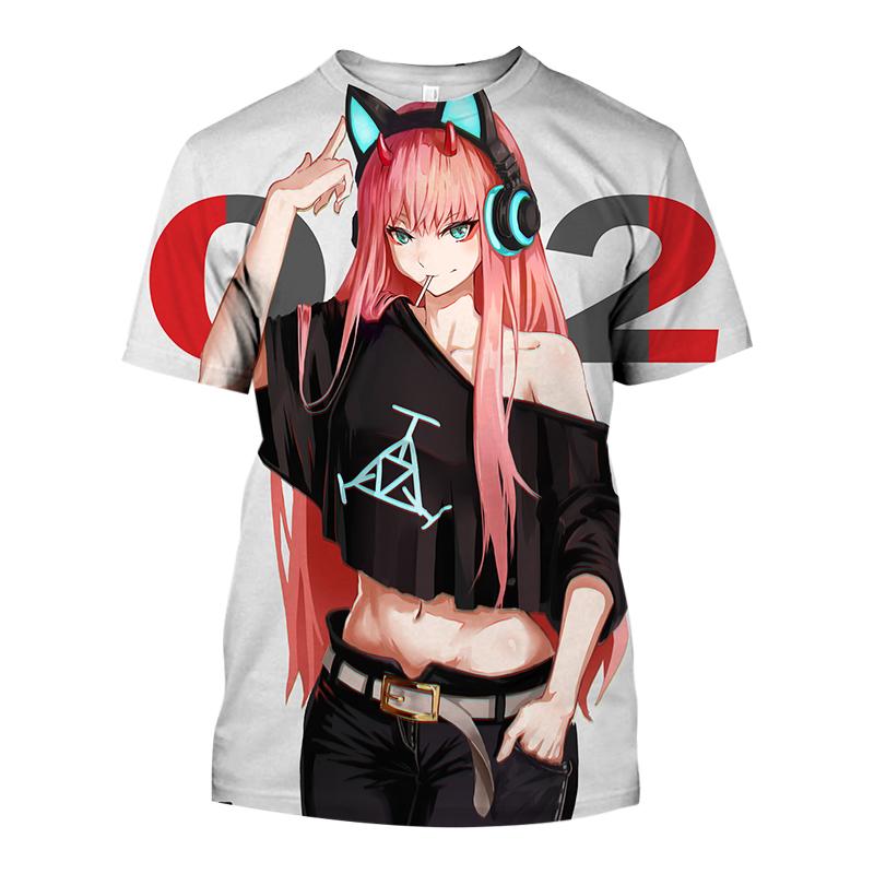 Летняя популярная мужская одежда аниме Darling In The Franxx Sexy Girl 3D Мужская футболка модная повседневная женская футболка с коротким рукавом большого размера