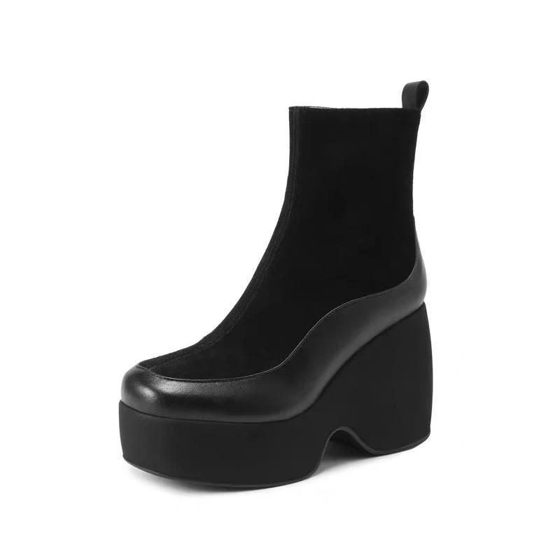 Женские замшевые ботильоны на платформе и высоком каблуке, женская обувь 2025 года, модные зимние туфли-лодочки для ходьбы, новые зимние ботинки Mujer Botas