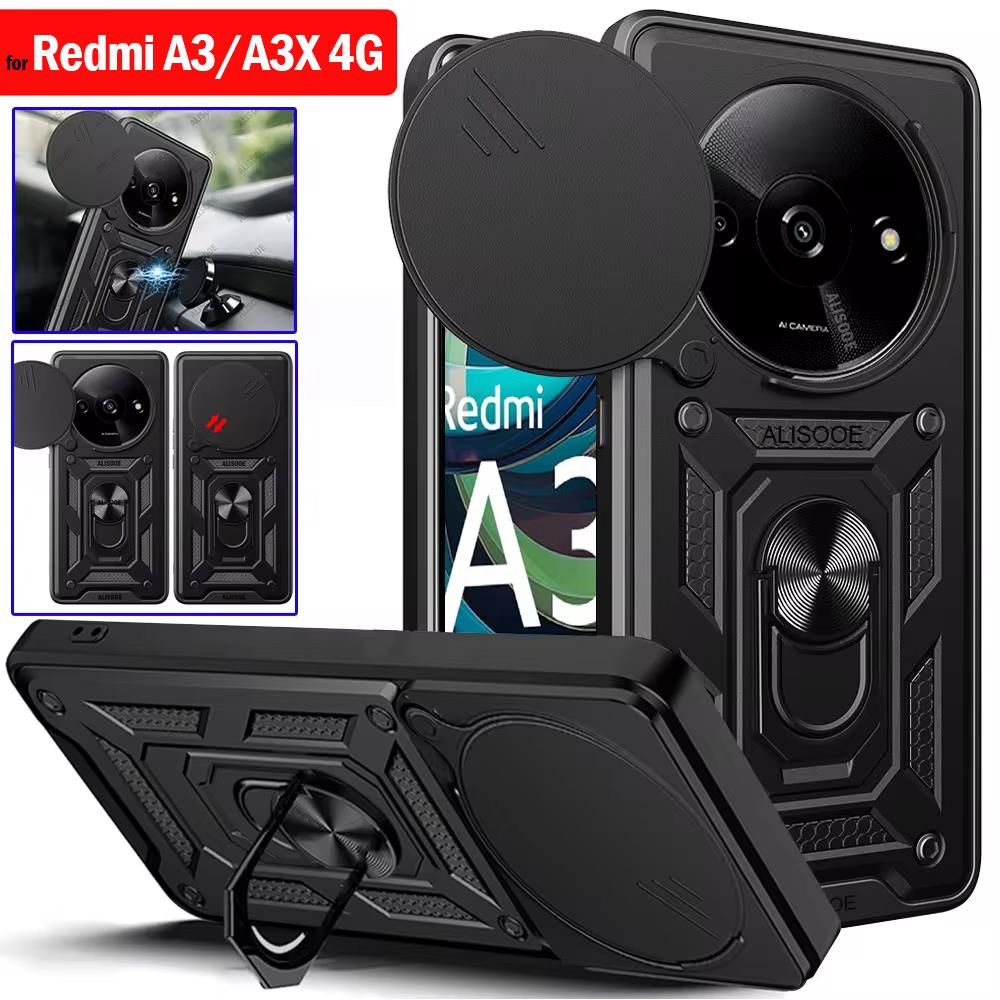 Чехол Armor Funda для Redmi A3 A3X 4G, защитный чехол для объектива камеры, защитное кольцо-подставка для телефона Xiaomi Redmi A3 2024 Capa