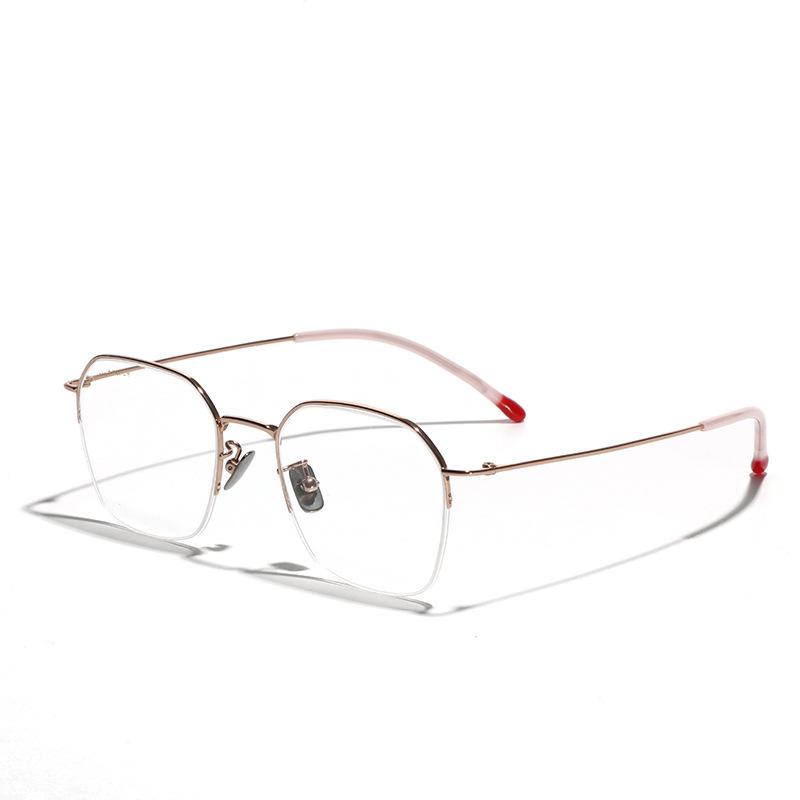 Очки Полуободковая Металлическая Титановая Оправа Женские, Квадратные Крупногабаритные Плоские Очки Мужские, Очки для Близорукости Без Макияжа
