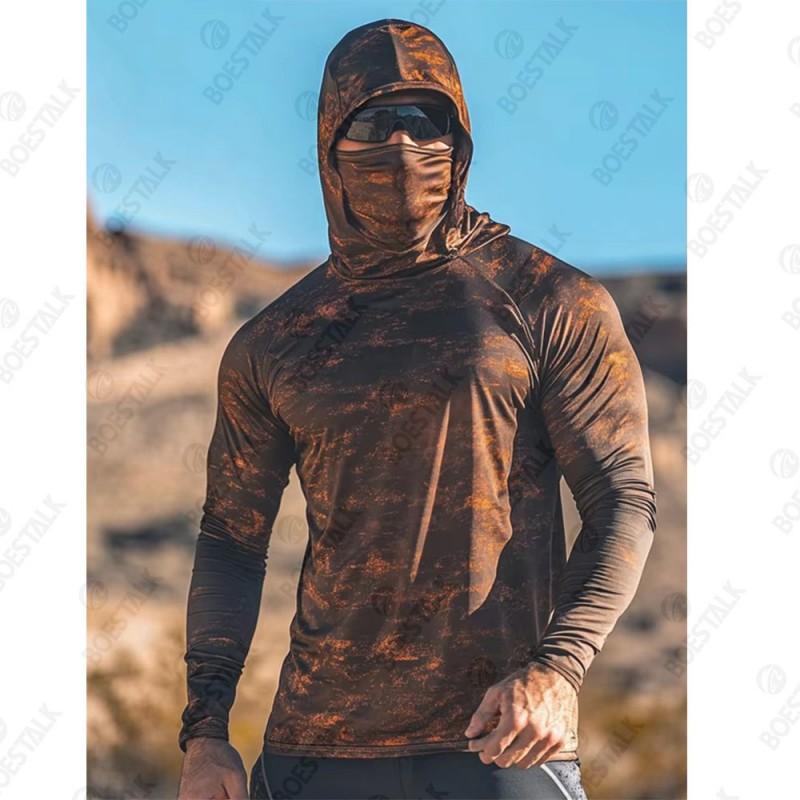 Mens Quick-Dry Camo Fishing Shirt With UPF Protection Dust Mask Outdoor Water Sports