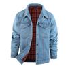 Men Plus Size Spring Fall Western Plaid Flannel Casual Color Contrast Jacket Denim Jacket