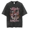 Hot Anime Demon Slayer Kokushibo Graphic Print Washed T Shirt Men Vintage Cotton Tshirts Manga Casual Tee Harajuku Male T-shirt