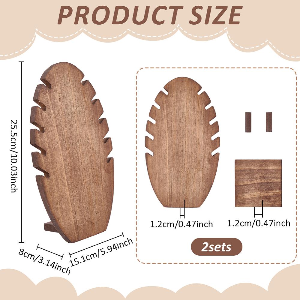2sets Wood Necklaces Organizer Display Holder Leaf Shape Saddle Brown 8x15.1x25.5cm