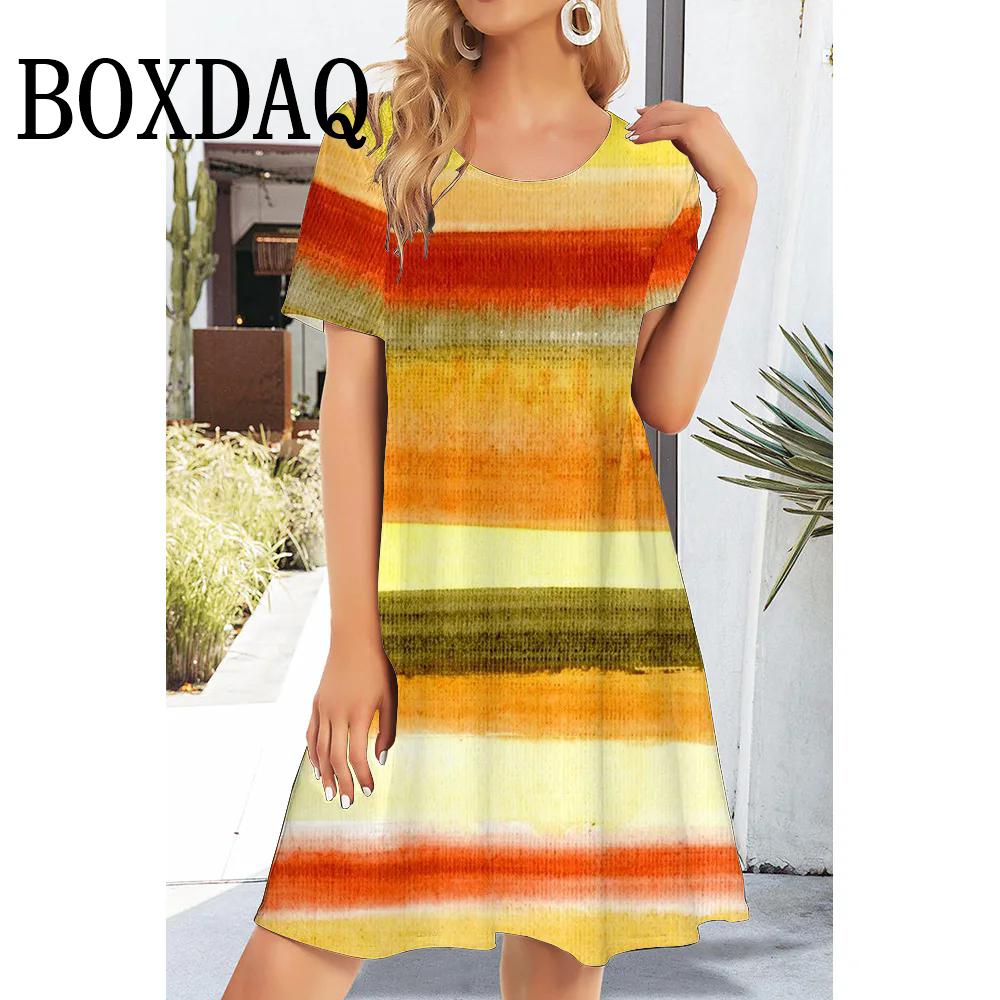 Летние женские платья с коротким рукавом, модные повседневные платья с цветочным принтом 2025, женские свободные короткие платья с круглым вырезом, сарафан