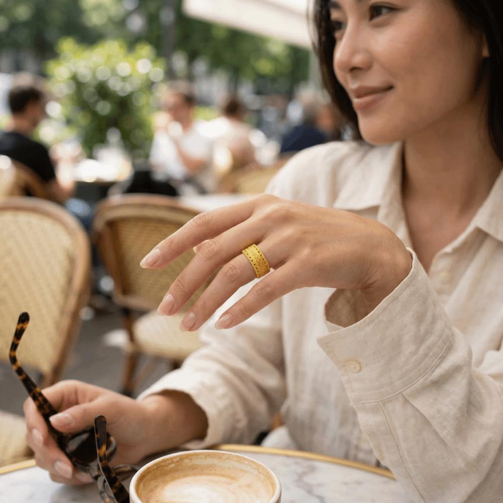 Elegant Hollow Ring Weave Design Banquet Jewelry Fashion Sandy Gold Filigree Ring Wedding