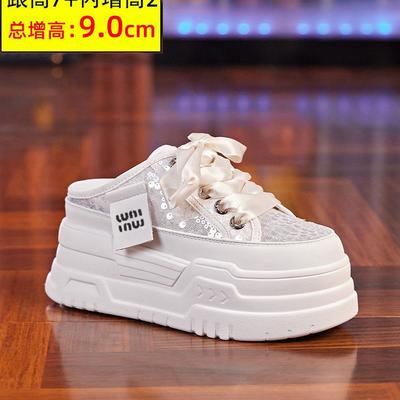 Уличные тапочки женские платформа 2025 лето новые сандалии с внутренней танкеткой универсальные сетчатые дышащие маленькие туфли-маффины