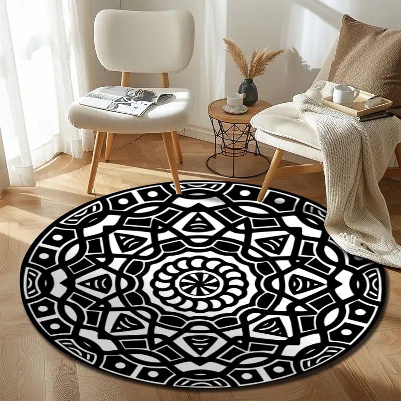 Rustic Round Botanical Multicolor Floor Rug, Non-Slip Floor Mat for Nursery