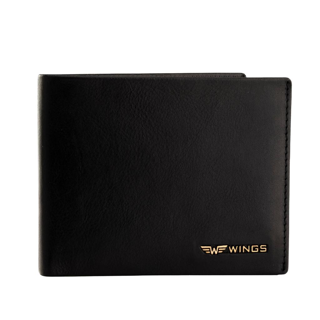 Men' Black Wings Wallet Made of Natural Cowhide Leather
