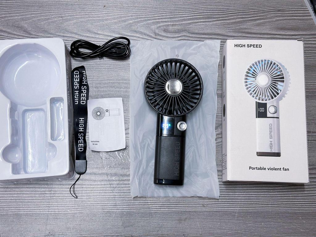 199-Speed Portable Handheld Mini Fan, High-Speed USB Charging with Digital Display & Lanyard