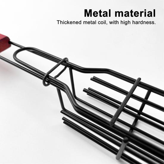 Stainless Steel BBQ Grill Basket with Wooden Handle Non-Stick Sausage Roasting Cage Multi-functional Grill Utensil for Outdoor Camping