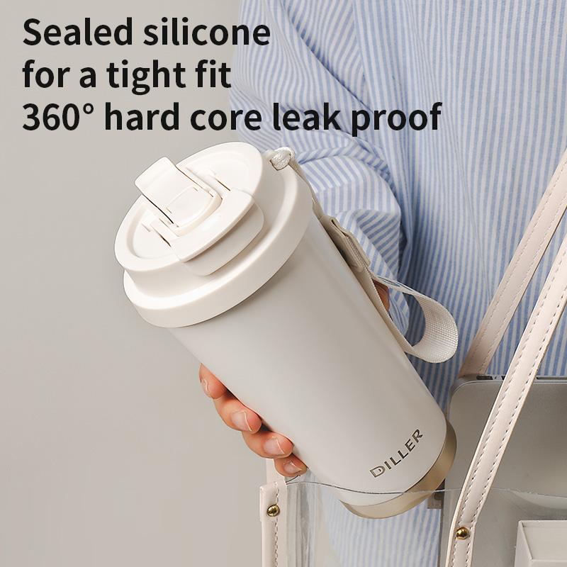 316 Stainless Steel Insulated Travel Mug 520ml Leak Proof Double Walled Vacuum Sealed Thermos with Handle Strap for Hot & Cold
