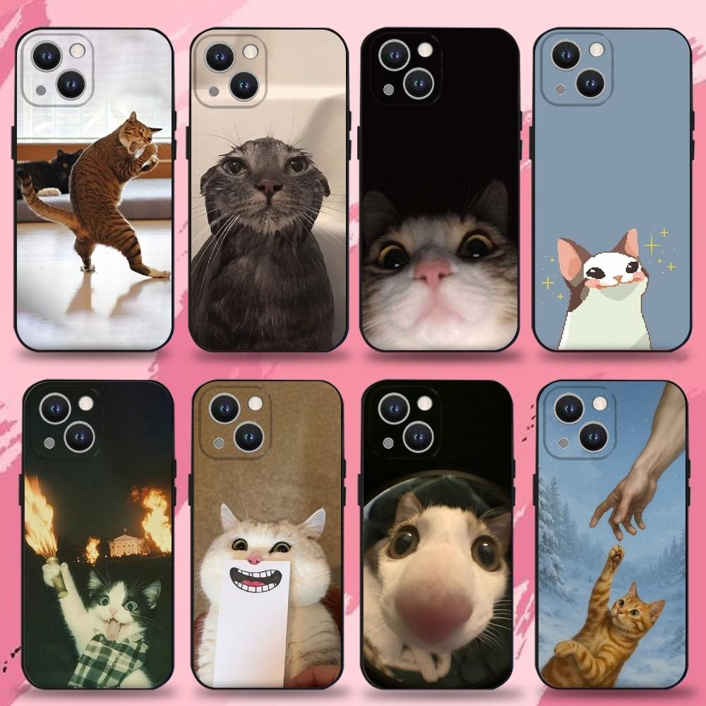 Чехол для телефона с мемами про кошек для iPhone 16,15,14,13,12,11 Plus,Pro Max,XS,X,XR,SE,Mini,8,7, Мягкий силиконовый черный чехол