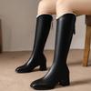 Модные женские модные высокие сапоги на блочном каблуке, зимние новые сапоги с квадратным носком и задней молнией, противоскользящие и износостойкие