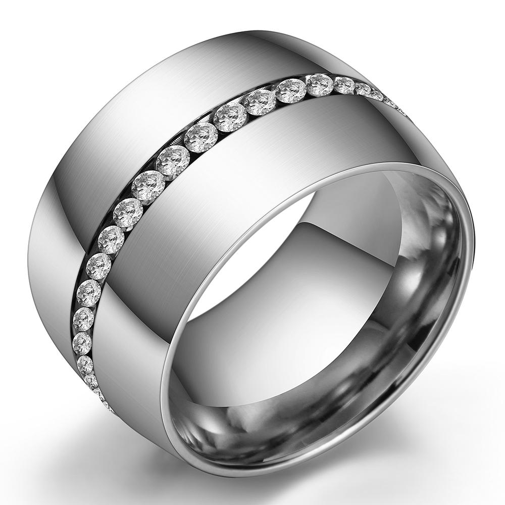14mm Width Classic Crystal Wedding Ring Stainless steel Jewelry Ring For Women Gift