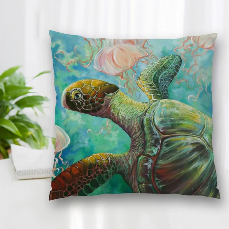 Hot Sale Decorative Pillowcase Turtle Art Painting Square Zipper Best Gift