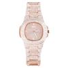 Women's Diamond-Studded Gold Fashion Square Watch with Rhinestone Calendar & Steel Band