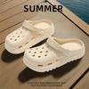Женские пляжные туфли на толстой подошве с противоскользящим эффектом 2024: Закрытый носок, Дизайн с отверстиями, Полушлепанцы для летней уличной носки.