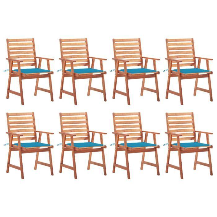 Maison Exclusive - Chaises à manger d'extérieur lot de 8 et coussins Acacia massif