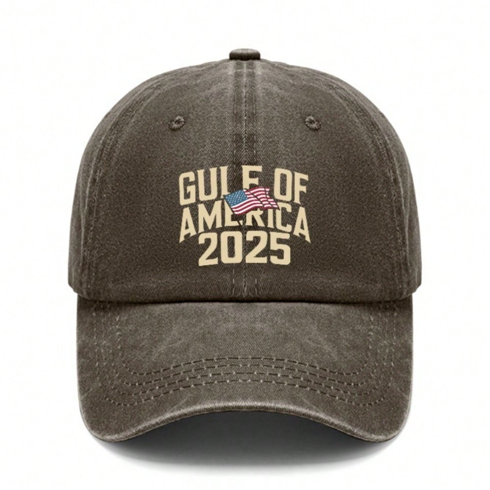 [Patriotic Baseball Cap] 2025 Gulf Of AMERICA Print Polyester Adjustable Vintage Washed Unisex Casual Outdoor Sports Sun Protection Baseball Hat -