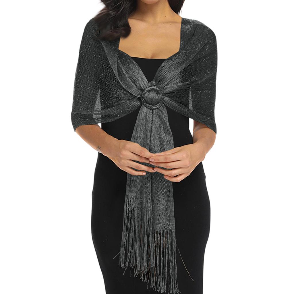 Women Wrap Shawl Knit Evening Scarf Lightweight Long Glitter Fringe Soft Formal Dress Accessories for Parties Events