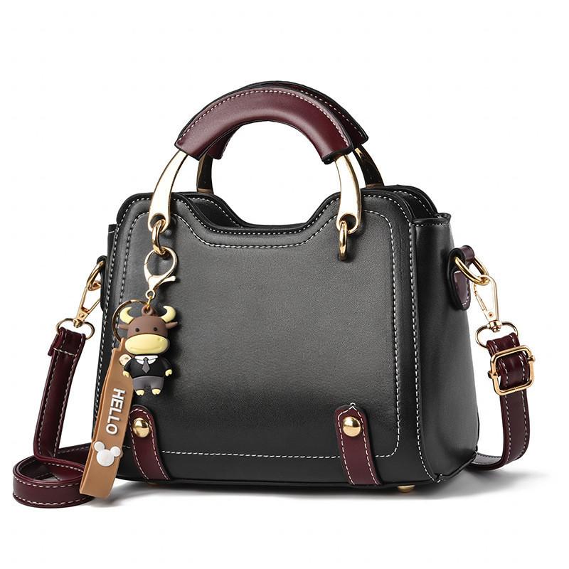 Classic Black Shell Pu Shoulder Bag For Women With Colorful Letter Design Medium Size
