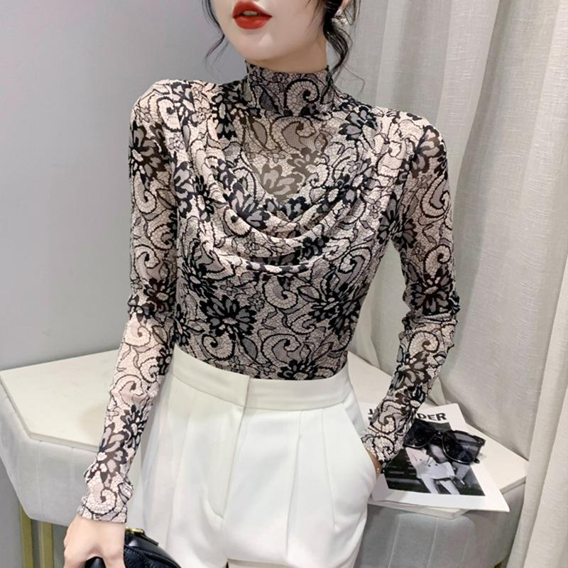 Футболка-борцовка с полуворотником для женщин, нижнее белье, осенняя сетчатая облегающая футболка с длинными рукавами и принтом животных