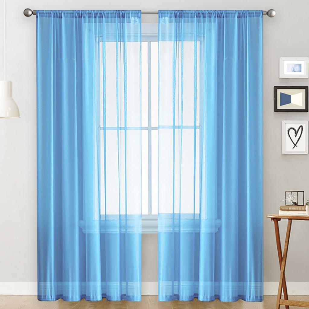 1pc Modern Solid Colour Sheer Curtain, Rod Pocket Curtains for Living Room Bedroom, Home Decoration, French Window Screen