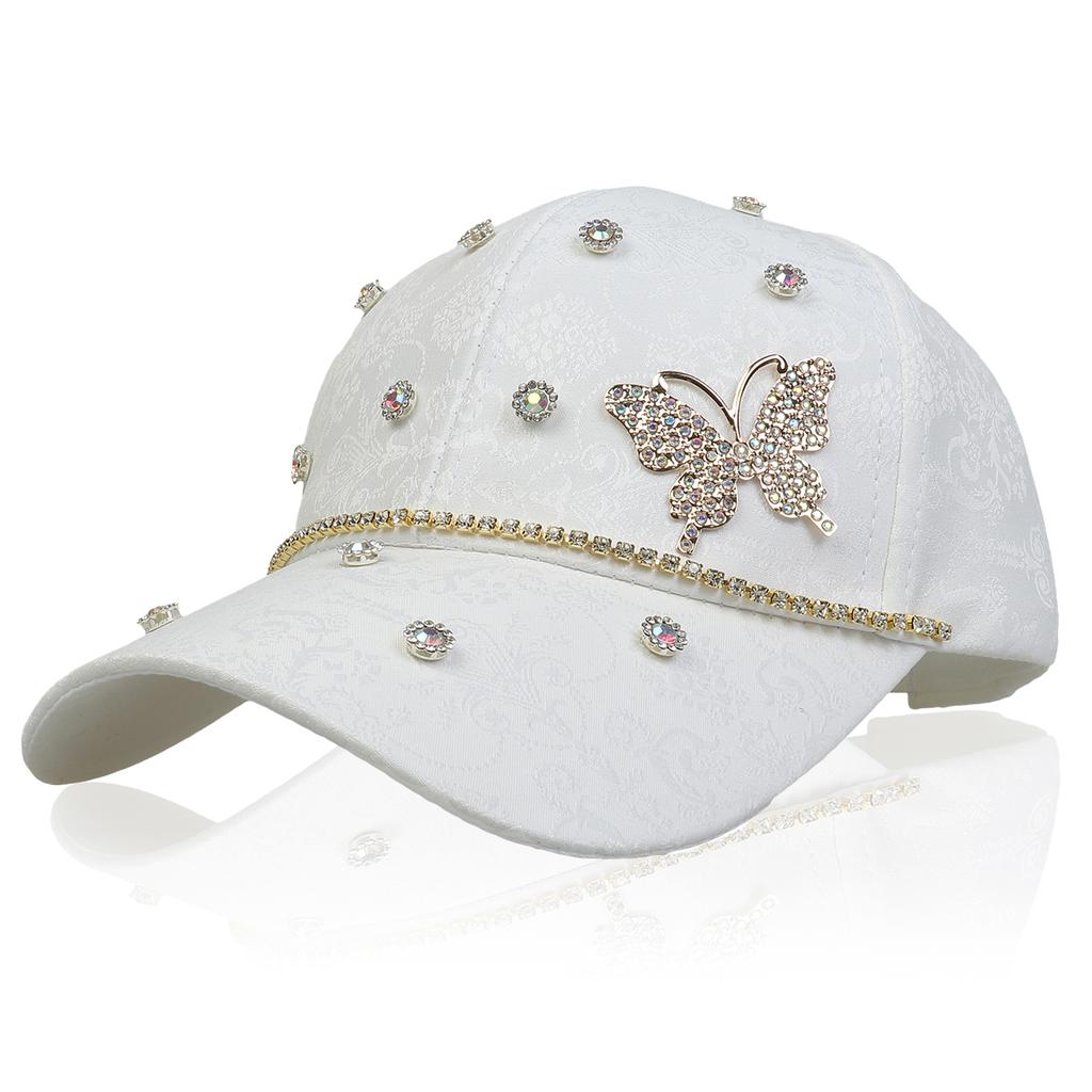 Summer Jacquard Baseball Hat for Women, Bling Rhinestone Butterfly Ornament Cap, Adjustable Sun‑Protection Casual Travel Visor Hat