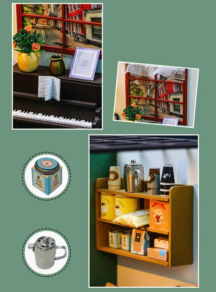 moin moin Миниатюрный кукольный домик ручной работы набор масштаб кофейня кафе ретро антиквариат американское винтажное пианино светодиодный светильник акриловый чехол 2408dh433 1/24