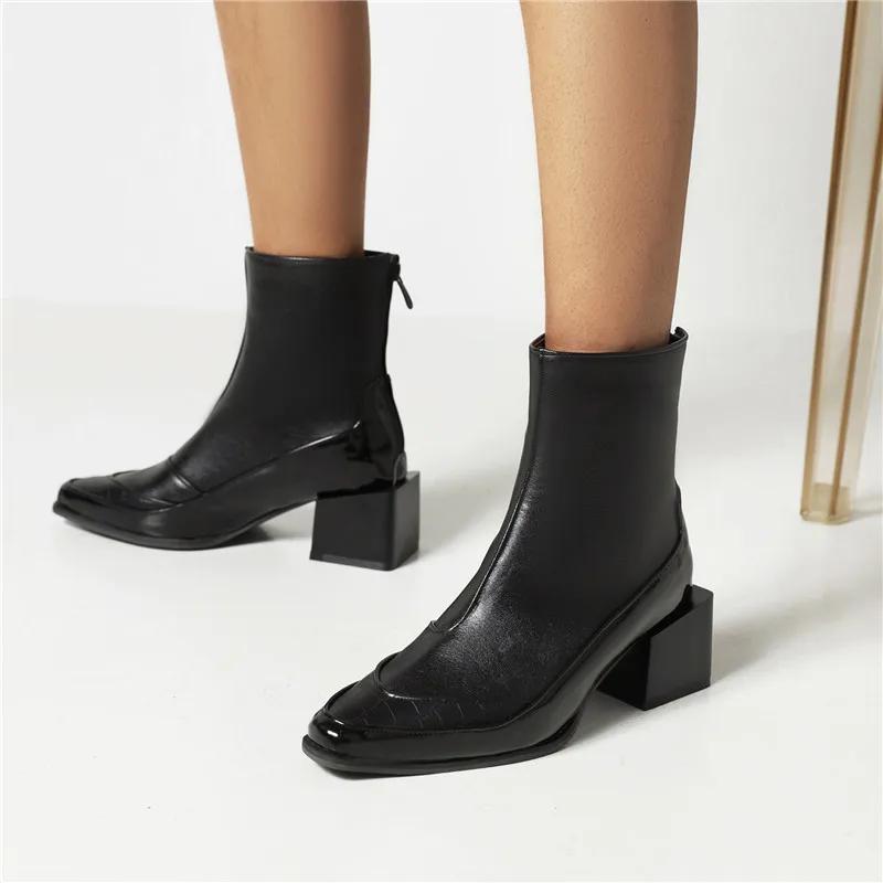 Стильные женские джинсовые ботильоны с квадратным носком, высоким блочным деревянным каблуком, зимне-осенние, большого размера, женские синие джинсовые ботильоны на молнии