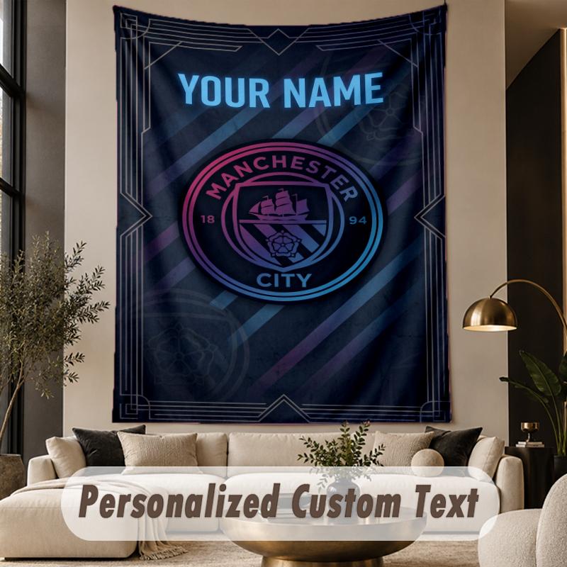 Custom Text Tapestry Manchester City Print Wall Tapestry Indoor Living Room Wall Decor