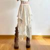 Кружевная асимметричная юбка Fairycore, женская винтажная Y2K Boho, эстетичная модная юбка средней длины с высокой талией, женские праздничные наряды