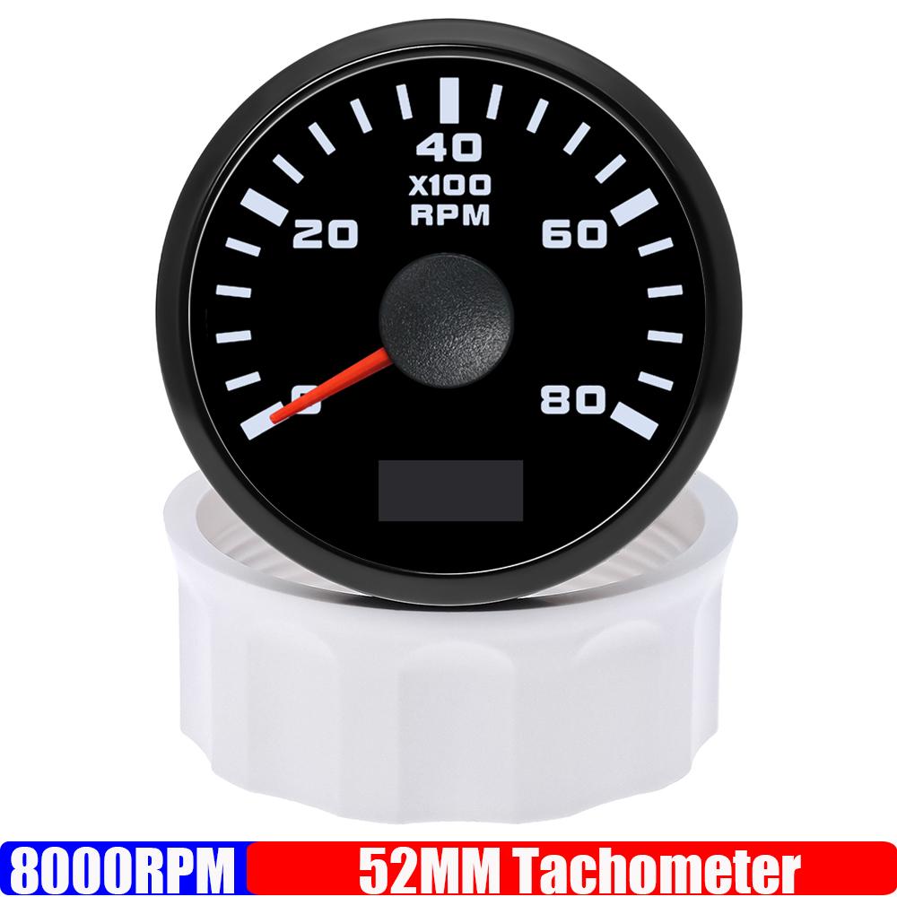 2" 52mm Tachometer 3000RPM 4000RPM,6000RPM,70000RPM,8000RPM Tacho Gauge Red Light RPM Meter for Boat Marine Car 12V24V