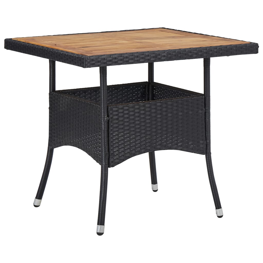 5 Piece Outdoor Dining Set Poly Rattan and Acacia Wood Black