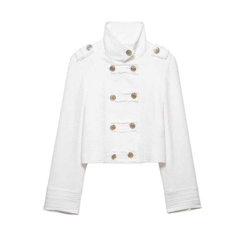 2026 Womens Streetwear Gold Button Double Breasted Short Coat XS S M L
