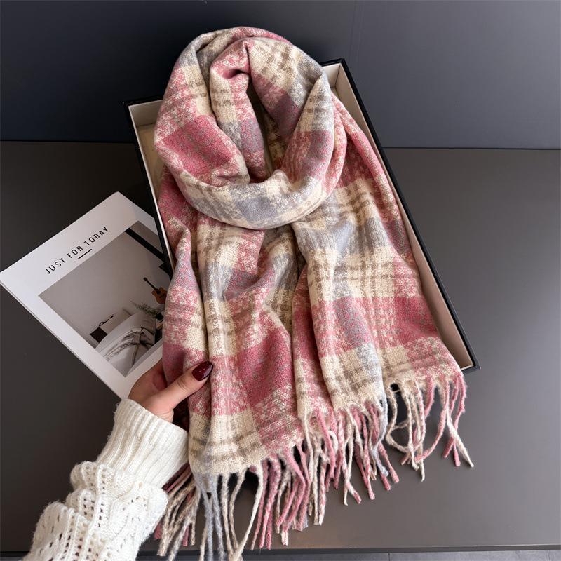Korean Style Plaid Women's Winter Scarf Imitation Cashmere Warm Shawls Wraps Thicked Pashmina Female Blanket Scarves