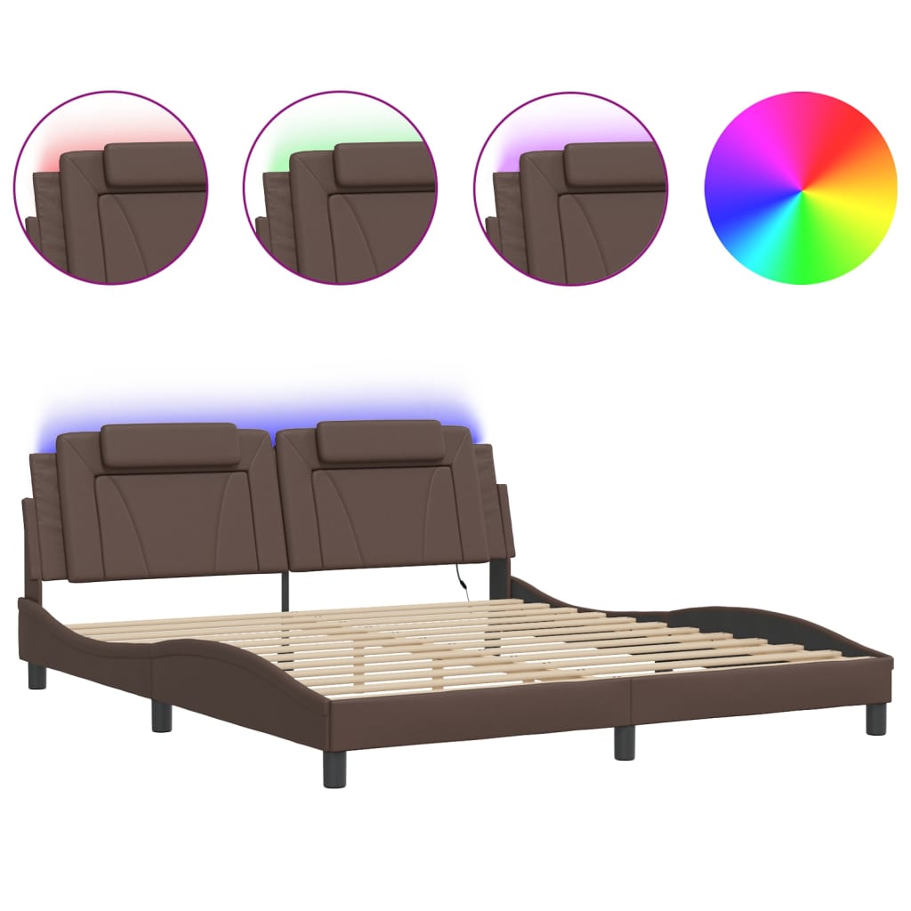 Viana Bed Frame with LED Lighting without Mattress Grey 180x200 cm