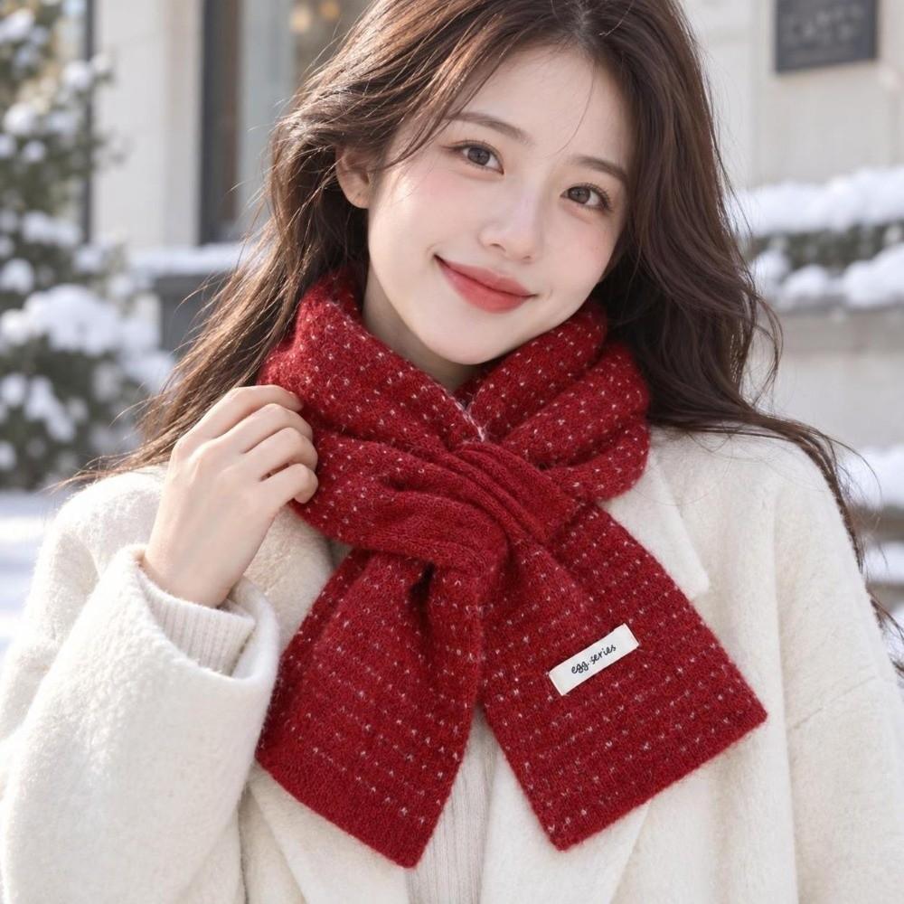 Soft Knitted Neck Scarf Dotted Pattern Short Winter Scarf Korean Style Cross Scarf Daily Outfits