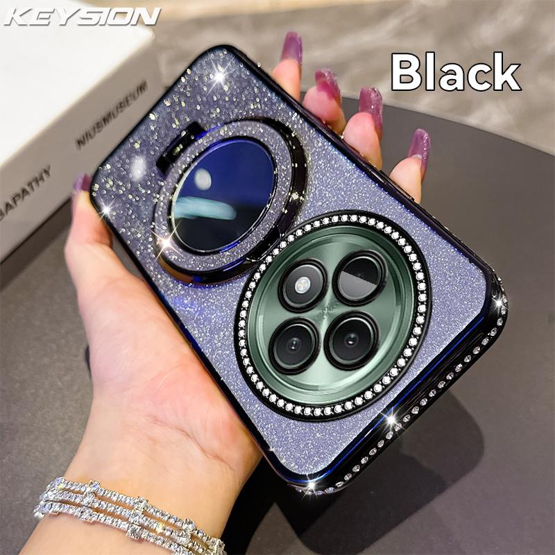 KEYSION Роскошный блестящий чехол с драгоценными камнями, магнитный чехол для телефона для OPPO Reno12 F 5G, подставка-зеркало для макияжа, противоударный чехол для OPPO Reno 12F