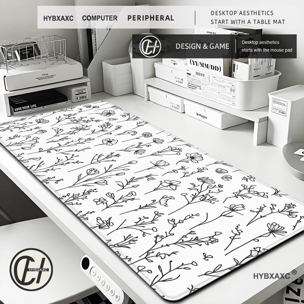 Cottagecore Botanical Mouse Pad Xl Gray Laptops Gaming Deskmat Black And White Floral Office Carpet Gamer Keyboard Computer Desk
