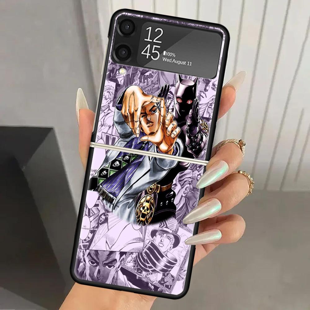 Чехол-бампер JoJo Adventure Killer Queen из твердого поликарбоната для Samsung Galaxy Z Flip 7 6 5 4 3 Черный ZFlip7 ZFlip6 Flip5 Flip4 Flip3 5G Prin