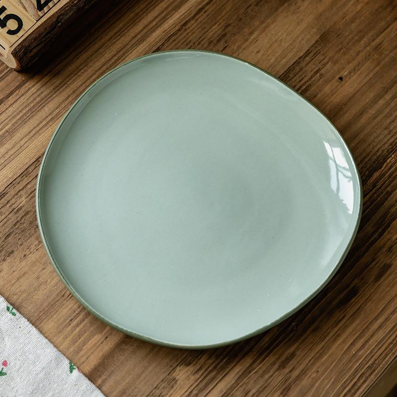 Japanese Retro Special-Shaped Plate Creative Irregular Plate Household Ceramic Plate Restaurant Pasta Plate Solid Color Plate