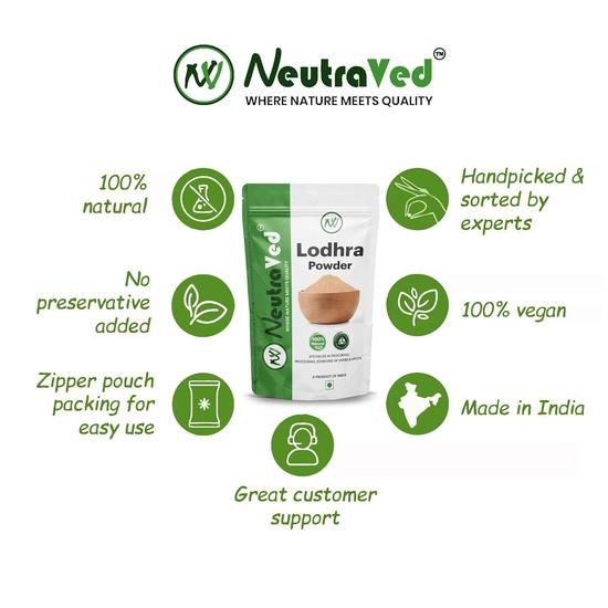 NeutraVed Pure Lodhra Powder - 200 Gram Pack - Ayurvedic Herb for Skincare and Wellness
