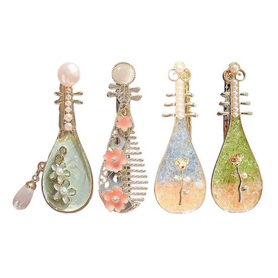 1/4 шт. Женские заколки для волос с искусственным жемчугом, цветочным дизайном, надежной фиксацией, шпильки для волос в форме лютни, аксессуары для формальной прически